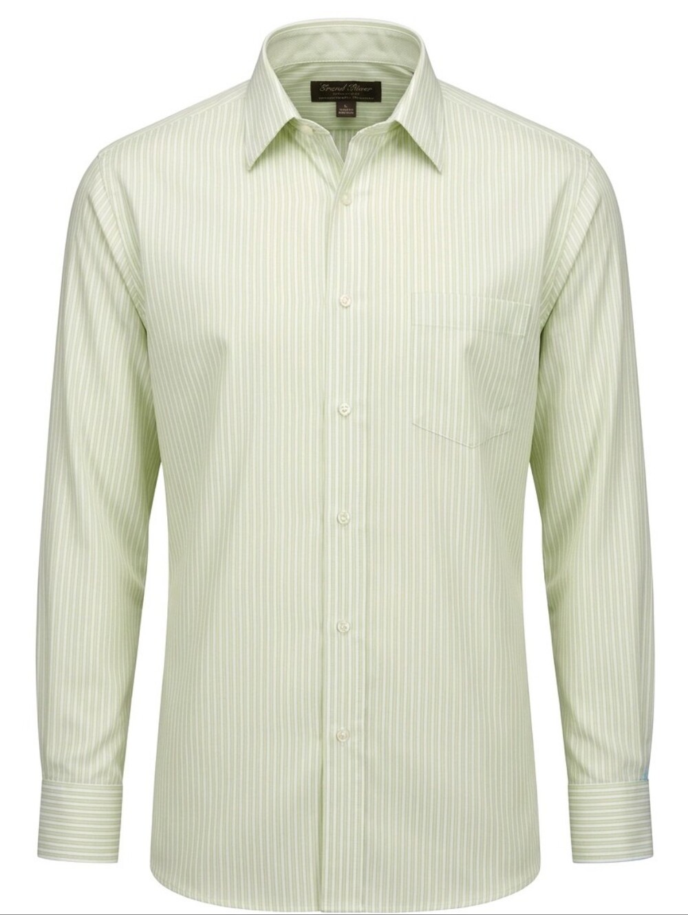 David Wood Clothiers Men's Light Green Striped Button-Down Shirt Cotton Large